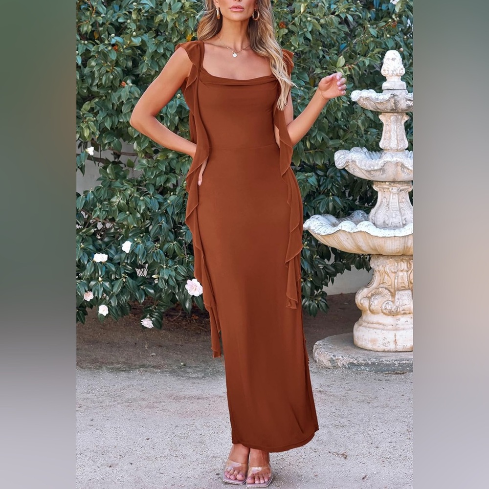 Pretty Garden Elegant Rust Evening Gown